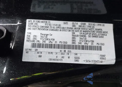 2014 Ford Focus Se z USA, uszkodzony, nr VIN 1FADP3F25EL275852